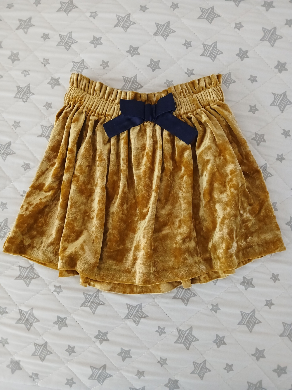 OshKosh B'gosh Gold Velvet Mini Skirt with Navy Bow